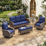 Outdoor Patio Furniture Set, 6 Pieces Wicker Swivel Rocker Chairs Sets