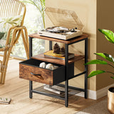 Huuger Nightstand Set of 2, Night Stand with Fabric Drawer, Mesh Shelf, Side Table with Storage, Fabric Drawer Dresser, Open Shelf, Metal Frame, Bedroom, Rustic Brown