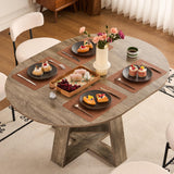 ClinQ 43.3-59in Extendable Round Room Dining Table for 4-6, Modern Kitchen Oval Dining Room Table, Removable Leaves Space Saving, Wooden Base Storage Shelf, Kitchen, Living Room, Dining Room, Grey
