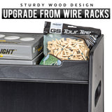 GoSports Premium Wooden Sports Equipment Organizer with Storage Hooks - Golf Bag Rack and Multi-Sport Ball Bin GoSports