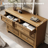 GAOMON Dresser for Bedroom, 6 Drawer Wide Dresser Storage Organizer, Modern Wooden Chest of Drawers with Metal Handles for Hallway, Entryway, Home Office, Brown