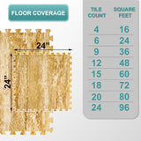 Sorbus 48 Sq. Ft. Wood Grain Floor Tiles Foam Mat EVA Interlocking Mats Tile 3/8-Inch Thick Flooring Wood Puzzle Exercise Mats w/Borders - Home Playroom Basement, Apartment, Trade Show, Baby, Dance