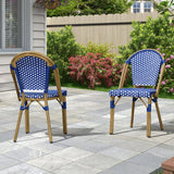 PURPLE LEAF French Bistro Armless Chairs Set of 2, Bamboo Finish, Blue