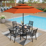PHI VILLA 5 Pcs Outdoor Dining Set w/10ft 3-Layer Umbrella(Red)