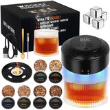 PDQROG Electric Whiskey Smoker Kit, Whiskey Smoker Kit with 6 Wood Chips & 2 Glasses & 4 Whiskey Stones, Black