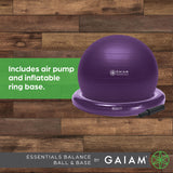 Gaiam Essentials Balance Ball & Base Kit, 65cm Yoga Ball Chair, Exercise Ball with Inflatable Ring Base for Home or Office Desk, Includes Air Pump - Navy Gaiam Essentials