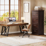 Tribesigns 4-Drawer File Filing Cabinet, Vertical File Cabinet Office Wood Filing Cabinet for A4 /Letter Size Narrow Tall File Storage, Walnut