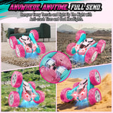 Hamdol Pink RC Car for Girls Age 6+, 360° Rotating Stunt Remote Control Vehicle with LED Lights, Upgraded 4WD USB-C Rechargeable Electric Toy, Perfect Birthday, Holiday