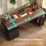 SEDETA Farmhouse Electric Standing Desk, 63" Height Adjustable Computer Desk with 3 Drawers