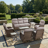 Luxury Patio Furniture Set with 6-inch Thick Cushions, Outdoor Furniture Set with High Back Swivel Chairs, 8 PCS Wicker Outdoor Conversation Set for Porch, Patio, Yard, Deck, Poolside, Brown/Beige