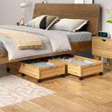WISUCART Wood Under Bed Storage Containers Underbed Organizer with Wheels Sturdy Wood Rolling Under Bed Shoe Storage Organizer 2 Packs (Nature, Large)