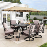 MFSTUDIO 7 Piece Outdoor Patio Dining Set with Umbrella, Rattan Chairs