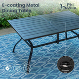 PHI VILLA Outdoor Dining Set for 6, Swivel Mesh Chairs & Metal Table, Grey