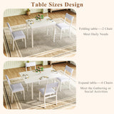 Dining Table Set for 4, Extendable Kitchen Table Cushion Chairs Set of 4, Rectangle Dining Table with Metal Frame & MDF Board,