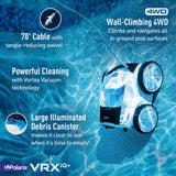 Polaris VRXIQ+ Smart Robotic Pool Cleaner with iAquaLink Control, Extra Long 70' Cable w/Tangle reducing Swivel, Large Debris Canister and 7 Cleaning Modes