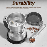 Electric Coffee Grinder 300W, Adjustable Grind, Espresso/Drip/Pour. Coffee Grinder for Coffee, Spices, and Other Foods (silvery-150)