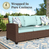 MIXPATIO Patio Furniture Set, 6 Pcs Wicker Outdoor Conversation Set, 2 x Swivel Chairs, 1 x 3 Seater Sofa, 1 x 2-Seat Lover Sofa and 2 x Ottomans with 4" Thick Cushion for Garden Backyard Deck, Blue