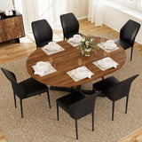 Extendable Round Dining Table Set for 6 People, 43.3"-59" Extendable Kitchen Table with 6 Upholstered Chairs