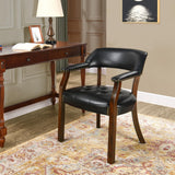 LEEMTORIG Faux Leather Dining Chairs with Arms, Solid Wood Dining Chair with Supportive Back, Game Poker Table Chairs, Boss Caption's Chairs Office Desk Chairs, Cherry Walnut Legs & Black PU NX173D
