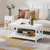 Yaheetech Wood 2-Tier White Coffee Table with Storage Shelf for Living Room, X Design Accent Cocktail Table, Simple Design Home Furniture, 39.5 x 20 x 18 Inches