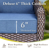 moosprr Luxury Outdoor Swivel Rocker Patio Chairs, High Back Patio Swivel Chairs with Side Table & 6-Inch Thick Cushions, Wicker Outdoor Bistro Set for Porch, Yard, Deck, Poolside, Brown/Blue