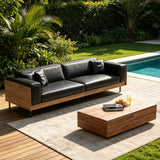 NessCarsti Outdoor Patio Sofa 4 Person 106.3" PU Leather Couch,Black