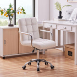 White Office Chair with Wheels and Armrests, Modern PU Leather Desk Chair
