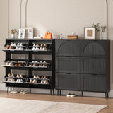 BORNOON Shoe Cabinet for Entryway with 6 Flip Drawers, Slim Wooden Shoe Storage Organizer with Modern Fluted Pannel，Freestanding Narrow Hidden Shoe Rack for Hallway, Foyer, Living Room