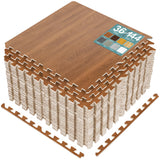Sorbus 144 Sq. Ft. Wood Grain Floor Tiles Foam Mat EVA Interlocking Mats Tile 3/8-Inch Thick Flooring Wood Puzzle Exercise Mats w/Borders - Home Playroom Basement, Apartment, Trade Show, Baby, Dance