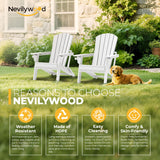 nevilywood Folding Adirondack Chairs Set of 4, HDPE Cup Holders, White