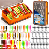 PLUSINNO Fishing Lures, 108PCS Tackle Box with Tackle Included Paddle Tail Swimbaits, Soft Worm Lures, Crappie Jigs Heads, Fishing Gear Bait Lure Kit Gifts for Men Trout Bass Freshwater