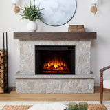 Real Flame Odette 64" Grand Electric Fireplace, Natural Look of Stacked Stone, Replaceable Fireplace Insert Heater, Realistic Log and Flame Effect, Remote Control, Timer (Natural Stone)