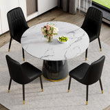 Vohuai Round Dining Table Set for 4, 45''Marble Grain Dining Room Table Set for 4 with Upholstered Chairs, Modern Dinner Table Set for Kitchen Dining Room