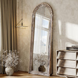 Pocetry Arched Full Length Floor Mirror 63"x21", Triple-Layer Solid Wood Frame, Rustic White Farmhouse Full Body Mirror with Stand for Bedroom, Living Room, Entryway & Hallway Home Decor