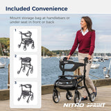 Drive Medical Nitro Sprint Foldable Rollator Walker with Seat - Lightweight Support - Large Wheels - Compact Folding Design - Adjustable Comfort - Standard Size - Black