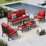 MFSTUDIO 5 Piece Metal Patio Furniture Set with Red Cushion