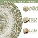 Super Area Rugs Braided Rug Round 6ft Farmhouse Kitchen Rug - Ridgewood Braided Carpet for Dining Room Table - Reversible - Indoor/Outdoor - Made in USA - Forest Green/Beige, 6' Round