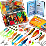 PLUSINNO Fishing Lures, 128Pcs All-in-One Fishing Tackle Box with Step-by-Step Handbook, Fishing Gear & Bait Accessories Kit for Freshwater Bass, Ideal Fishing Gifts for Men, Father & Beginners