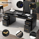 Merax 70" Traditional Executive Desk with Metal Edge Trim, Classic Writing Desk with 2 File Drawers