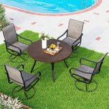MFSTUDIO Outdoor Dining Set for 4, Round Table w/Padded Swivel Chairs