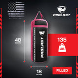 PROLAST 4Ft 135Lb XL Heavy Punching Boxing Bag for Adults, MMA, Martial Arts, Muay Thai, Kicking, Strength Training Equipment, Filled, New Edition Logo, Black and Pink