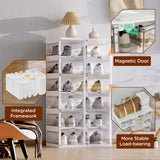 ANTBOX Foldable Shoe Rack,Shoe Organizers for Closet Plastic Shoe Storage Box Space Saving for Entryway, Large Sturdy Stackable Sneaker Cabinet Bins with Magnetic Clear Door 8 Tiers 16 Pairs