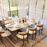 POVISON 94" Modern Dining Table for 8-10, Hobart Matte White Dining Room Table, Sintered Stone Tabletop with Bronze Carbon Steel Pedestal, 94 inch Rectangle Dining Table (Table Only)