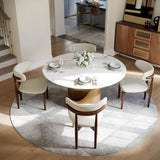 POVISON Round Dining Table for 4, 51" Glossy White Sintered Stone Top Dining Table with Bronze Carbon Steel Pedestal, Modern Dining Room Table for Kitchen, Living Room (Table Only)