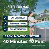 Bestway Steel Pro MAX 14' x 8'2" x 39.5" Oval Above Ground Swimming Pool Set, 530 GPH Filter Pump, Ladder, Tritech Puncture Resistant Liner, ClickConnect Steel Frame, Gray
