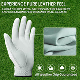 FINGER TEN Golf Gloves Men Right Left Handed Golfer 6 Pack (White-6 Pack, M/Large, Left)