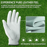 FINGER TEN Golf Gloves Men Right Left Handed Golfer 6 Pack (White-6 Pack, Medium, Left)