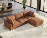 AMERLIFE 114 Inches Modular Sectional Couch, Feather Down Filled Sectional Sofa, 4 Seats L Shaped Couch with Chaise, Ottoman, Oversized Sofa for Living Roomt Apartment, Brown Anti-Scratch Leathaire