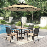 PHI VILLA Outdoor Table Chairs Set w/Umbrella, 5pc Patio Metal Furniture