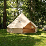 Canvas Bell Tent, Glamping Tent with Stove Jack, PVC Base, Mesh Window, 4 Season Use, Yurt Hot Tents for Camping, Family, Party,